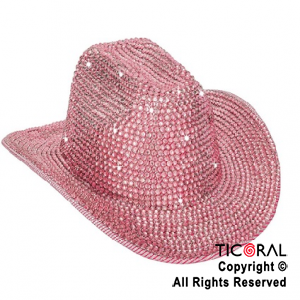 SOMBRERO COWBOY STRASS GEMAS IRIDISCENTE ROSA x 1
